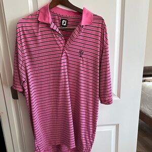 FootJoy Men's Polo Shirt with Pink and Black Stripes